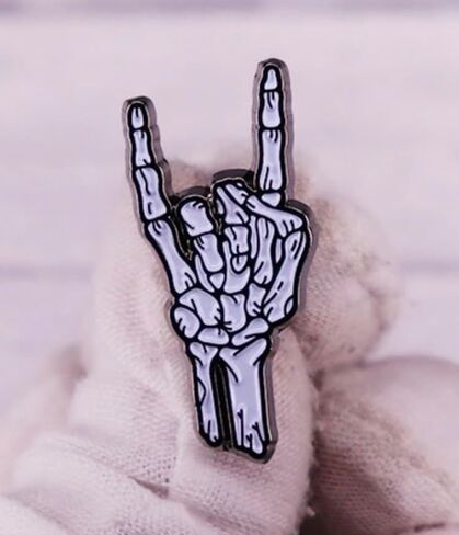 Sign of the Horns Rock On Skeleton Hand Heavy Metal Music Evil Eye Wicca 1.25" Enamel Pin Badge in Saudi Arabia