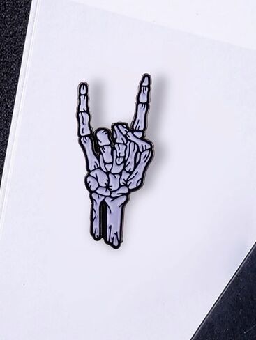 Sign of the Horns Rock On Skeleton Hand Heavy Metal Music Evil Eye Wicca 1.25" Enamel Pin Badge in Saudi Arabia