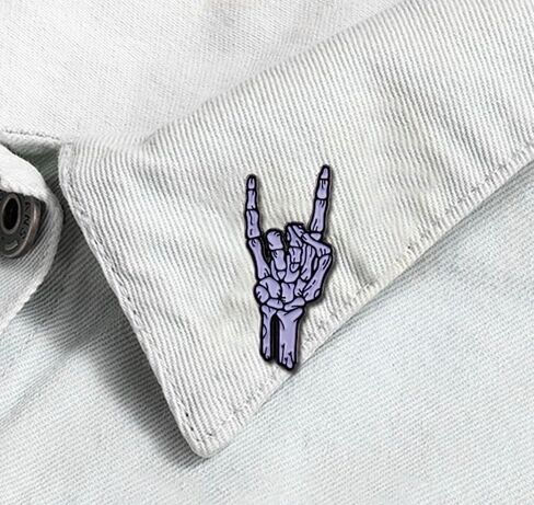 Sign of the Horns Rock On Skeleton Hand Heavy Metal Music Evil Eye Wicca 1.25" Enamel Pin Badge in Saudi Arabia
