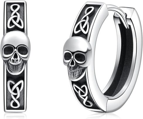 Skull Hoop Earrings Sterling Silver Celtic Earrings Skeleton Earrings Punk Goth Jewelry Halloween Gifts for Men Women Boyfriend Birthday, Sterling Silver, No Gemstone in Saudi Arabia