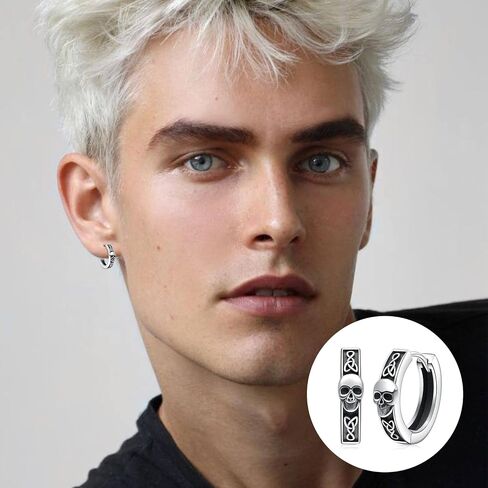 Skull Hoop Earrings Sterling Silver Celtic Earrings Skeleton Earrings Punk Goth Jewelry Halloween Gifts for Men Women Boyfriend Birthday, Sterling Silver, No Gemstone in Saudi Arabia