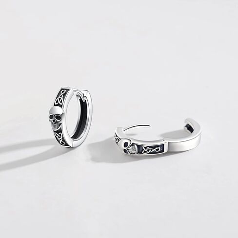 Skull Hoop Earrings Sterling Silver Celtic Earrings Skeleton Earrings Punk Goth Jewelry Halloween Gifts for Men Women Boyfriend Birthday, Sterling Silver, No Gemstone in Saudi Arabia