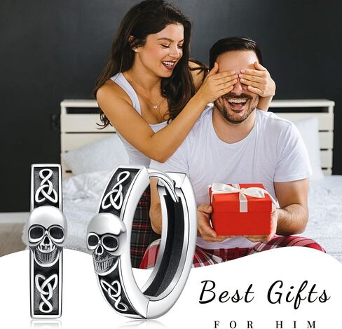 Skull Hoop Earrings Sterling Silver Celtic Earrings Skeleton Earrings Punk Goth Jewelry Halloween Gifts for Men Women Boyfriend Birthday, Sterling Silver, No Gemstone in Saudi Arabia