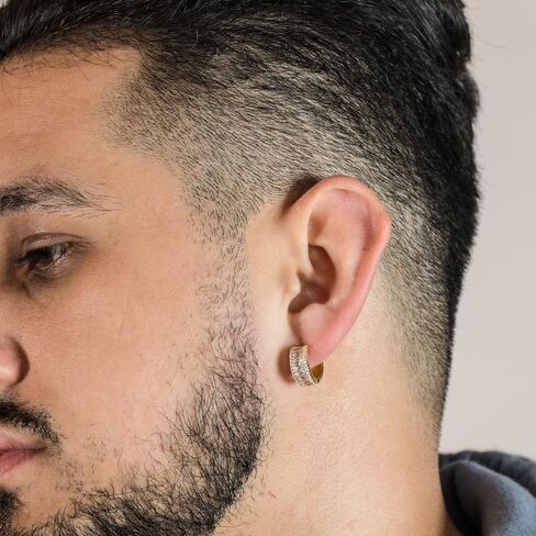 اقراط حلقية من الفضة الاسترلينية عيار 925 مرصعة باحجار الزركونيا المكعبة لا تسبب الحساسية مطلية بالذهب الاصفر للرجال والنساء in Saudi Arabia