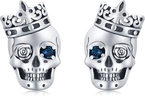 Skull Earrings Sterling Silver Skull Flower Studs Earrings Skull Crown Skull Earrings with Cz Skull Jewelry Gifts for Fathers Day Men Women Graduation Back to School Gift in Saudi Arabia