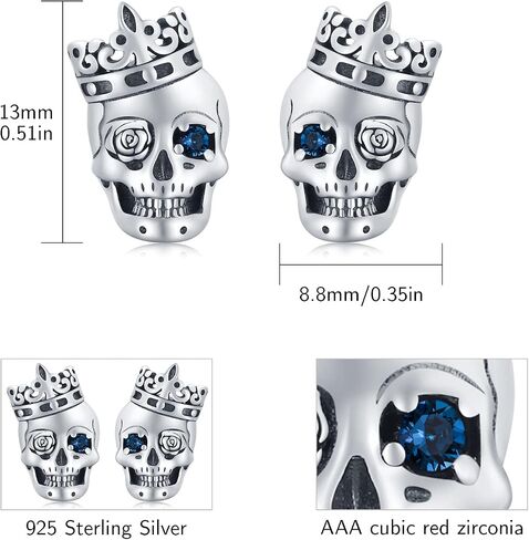 Skull Earrings Sterling Silver Skull Flower Studs Earrings Skull Crown Skull Earrings with Cz Skull Jewelry Gifts for Fathers Day Men Women Graduation Back to School Gift in Saudi Arabia