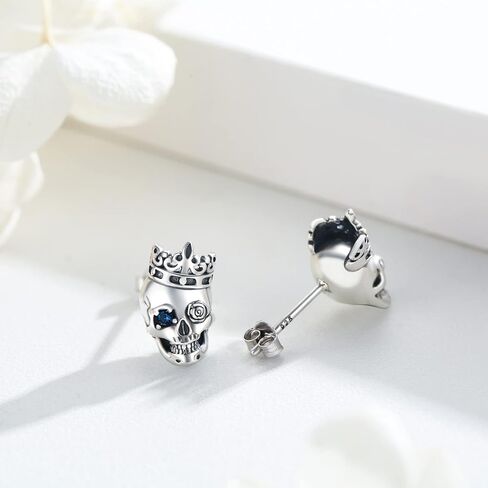 Skull Earrings Sterling Silver Skull Flower Studs Earrings Skull Crown Skull Earrings with Cz Skull Jewelry Gifts for Fathers Day Men Women Graduation Back to School Gift in Saudi Arabia