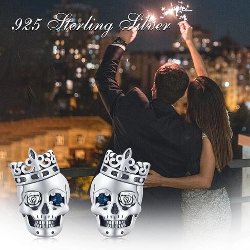 Skull Earrings Sterling Silver Skull Flower Studs Earrings Skull Crown Skull Earrings with Cz Skull Jewelry Gifts for Fathers Day Men Women Graduation Back to School Gift in Saudi Arabia