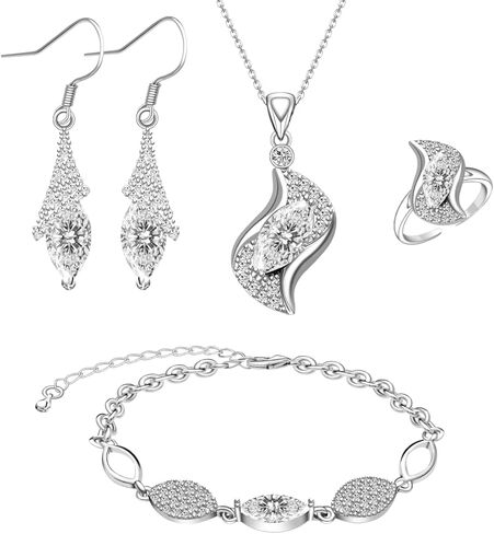 Jewelry Sets for Women Necklace Dangle Earrings Adjustable Ring Bracelet Costume Luxury Set for Women Girl Mom Wife Girlfriend Best Friend Ladies Bride bridesmaid Gift… in Kuwait