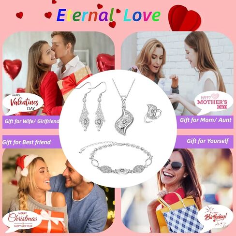 Jewelry Sets for Women Necklace Dangle Earrings Adjustable Ring Bracelet Costume Luxury Set for Women Girl Mom Wife Girlfriend Best Friend Ladies Bride bridesmaid Gift… in Kuwait