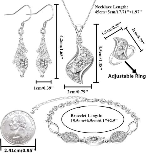 Jewelry Sets for Women Necklace Dangle Earrings Adjustable Ring Bracelet Costume Luxury Set for Women Girl Mom Wife Girlfriend Best Friend Ladies Bride bridesmaid Gift… in Kuwait