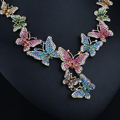 prom Costume jewelry butterfly Crystal Choker Pendant Statement Chain Charm Necklace and Earrings wedding jewelry sets for brides in Saudi Arabia
