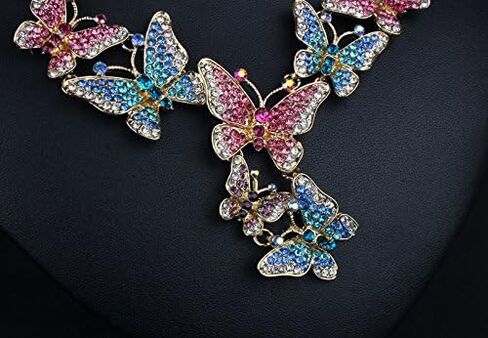 prom Costume jewelry butterfly Crystal Choker Pendant Statement Chain Charm Necklace and Earrings wedding jewelry sets for brides in Saudi Arabia