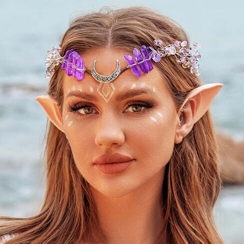 BARTOSI Fairy Crown Elf Headpiece Purple Crystal Quartz Crown Headband Renaissance Wedding Hair Accessories for Women in Saudi Arabia