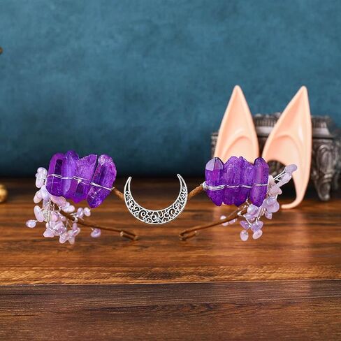 BARTOSI Fairy Crown Elf Headpiece Purple Crystal Quartz Crown Headband Renaissance Wedding Hair Accessories for Women in Saudi Arabia