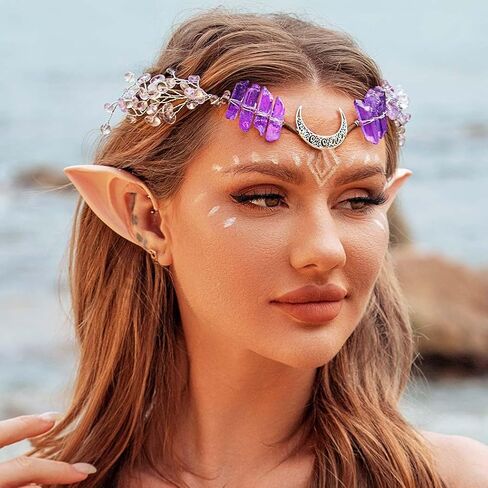 BARTOSI Fairy Crown Elf Headpiece Purple Crystal Quartz Crown Headband Renaissance Wedding Hair Accessories for Women in Saudi Arabia