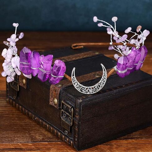 BARTOSI Fairy Crown Elf Headpiece Purple Crystal Quartz Crown Headband Renaissance Wedding Hair Accessories for Women in Saudi Arabia