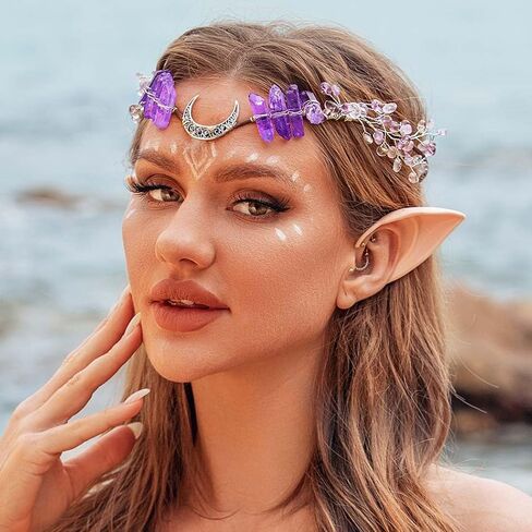 BARTOSI Fairy Crown Elf Headpiece Purple Crystal Quartz Crown Headband Renaissance Wedding Hair Accessories for Women in Saudi Arabia