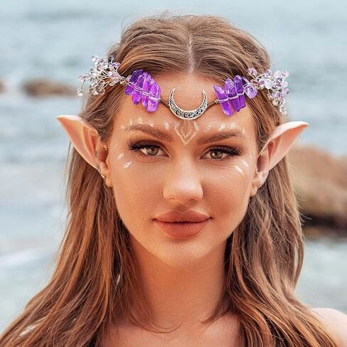 BARTOSI Fairy Crown Elf Headpiece Purple Crystal Quartz Crown Headband Renaissance Wedding Hair Accessories for Women in Saudi Arabia