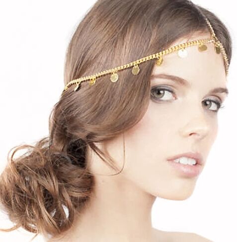 NAISKA Gold Head Chain Sequins Headpiece Wedding Sequin Headbands Chain Boho Layered Forehead Head Chain Bride Headpiece Festival Halloween Costume Prom Hair Jewelry Accessories for Women and Girls in Kuwait