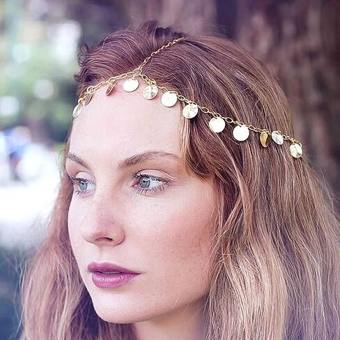 NAISKA Gold Head Chain Sequins Headpiece Wedding Sequin Headbands Chain Boho Layered Forehead Head Chain Bride Headpiece Festival Halloween Costume Prom Hair Jewelry Accessories for Women and Girls in Kuwait