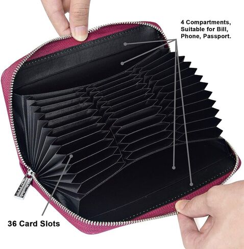 CILLA RFID Blocking 36 Credit Card Holders Women Wallet Zip Around Accordion Checkbook Wallet Large Capacity Genuine Leather Purse in Saudi Arabia