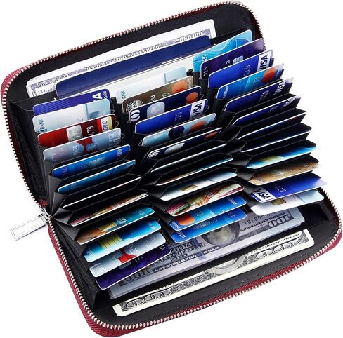 CILLA RFID Blocking 36 Credit Card Holders Women Wallet Zip Around Accordion Checkbook Wallet Large Capacity Genuine Leather Purse in Saudi Arabia