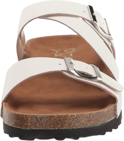 YOKI-GIAN-27 Women's Cork Flat Sandal With Criss Cross Leather Buckle Strap, White, 10 M US in Saudi Arabia