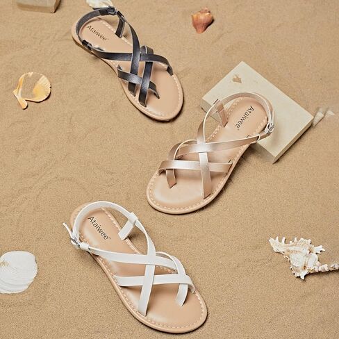 صنادل مسطحة للسيدات من Ataiwee - صنادل مسطحة مريحة كاجوال للربيع والصيف. in Kuwait