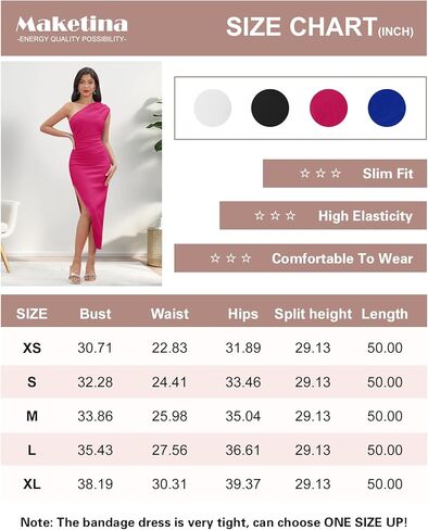 فستان حفلات الكوكتيل بكتف واحد للنساء من Maketina مكشكش بدون أكمام وفتحة عالية in Kuwait