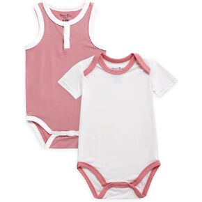 VAENAIT BABY 2-Pack Infant Toddler Boy Girl Short-Sleeve + Sleeveless Tanktop Bodysuits Set