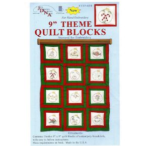 Jack Dempsey Themed Stamped White Quilt Blocks, 9-Inch by 9-Inch, Ornaments, 12-Pack