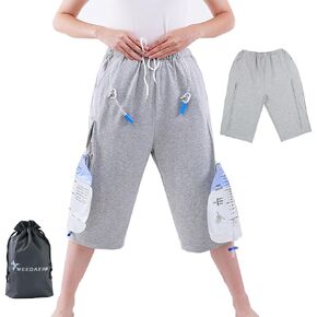 Unisex Incontinence Care Pants,Fistula Pants,Catheter Clothing Incontinence Pants,Urine Bag Trousers with Double Pockets for Nephrostomy,Foley,Suprapubic&Biliary Catheters(Black,Long,XXL)