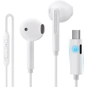USB C Headphones Wired for iPhone 15 Pro Max Plus iPad Air Mini MacBook, Add Charging Port, Type C Earbuds for Lenovo Dell HP Samsung S23 S22 S21 S20 Google Pixel 8 7 6 5 4 3 2 XL