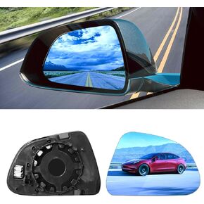 Jaronx Compatible with Tesla Model Y Side Mirror Glass Replacement 2PCS, Wide Angle Rear View Mirror Glass, Heat Defogging Blue Door Mirror Glass Lens for Model Y 2020-2023 (Driver+Passenger Side)