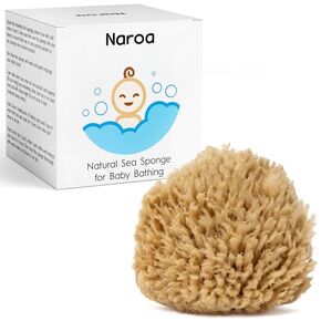 NAROA Natural Baby Bath Sponge in Gift Box | Premium Soft Wool Sea Sponge for Babies | Newborn Bath Time Essentials | Sustainable & Plastic Free (1 Pack)