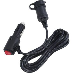 10FT 12volt DC Cigarette Lighter Extension Cord with On Off Switch - Black Car Power Charge Extension Cable with 15A Fuse, Cigar Lighter Male Plug to Female Socket Extender with Cap for Air Compressor
