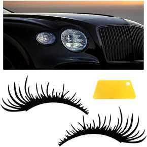 2 PCS Car Headlight Eyelash Stickers, Cute Fake Eyelash Bumper Window Decal, Waterproof Auto Body Sticker, Universal Vehicle Exterior Decoration Accessories for Car SUV Truck (Black)