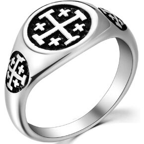 Jude Jewelers Stainless Steel Jerusalem Cross Signet Style Pinky Religious Ring