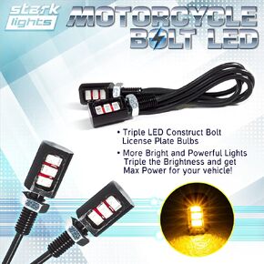 Car/Motorcycle License LED Bolt Screw - Triple Row SMD - High Power License Plate LED Light - Amber Yellow 3000K