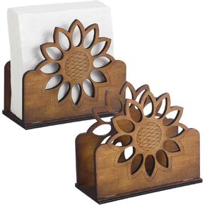 2 Pcs Wooden Napkin Holder Sunflower Napkin Holder Cocktail Napkin Farmhouse Napkin Dispenser for Dining Room Cocktail Kitchen Table Countertop Decor