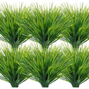 24 Bundles Artificial Grass Plants Outdoor UV Resistant Fake Grass Plants No Fade Faux Plastic Plants for Outside Garden Window Box Planter Spring Summer Decor