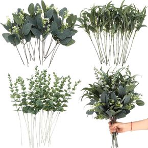 60 Pcs Artificial Eucalyptus Leaves Silver Dollar Eucalyptus Stems Decor Mixed Faux Greenery Stems Greenery Picks for Home Farmhouse Wedding Centerpiece Bouquet Floral Arrangement Vase Branches