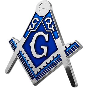 Symbolic Square & Compass Masonic Car Emblem Silver & Blue Auto Decal