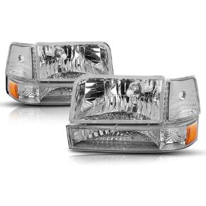 PM PERFORMOTOR Black Housing/Amber Corner Headlights Compatible with 92-96 F150 250 350/92-96 Bronco, PMHL-F150-9296-6P-OH-BA