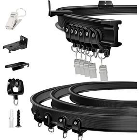 TOKPLNU Ceiling Curtain Track Black Flexible Bendable Curtain Track 8 Ft Curved Curtain Rail Track Wall Mount Sliding Ceiling Track Set System for Bay Window Room Divider