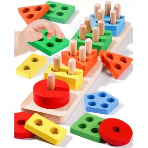 Montessori Toys for 1 2 3 Year Old Boys Girls,Toys for Ages 2-4 Toddlers Kids Baby Birthday Gifts,Wooden Sensory Learning Puzzles Toys,Shape Sorting Fine Motor Skills Learning Toys for Toddlers 1-3