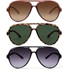 EYEGUARD 3 Pack Retro Aviator Bifocal Reading Sunglasses for Women Men UV400 Protection Classic Square Sun Readers