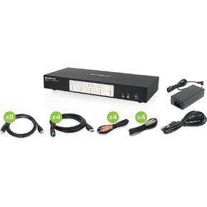 IOGEAR 4-Port 4K Dual View KVMP Switch مع HDMI، صوت، UHD 4K@60 هرتز RGB 4:4:4، محور USB 3.0، صوت، مفتاح التشغيل السريع، تبديل الأزرار، مفتاح ماوس لوحة مفاتيح شاشة الكمبيوتر لـ 4 أجهزة كمبيوتر وشاشتين مع كابلات - GCS1944H in Kuwait