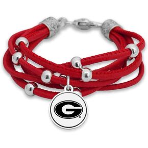 Georgia Bulldogs Leather Strand Bracelet with Logo and Lobster Clasp